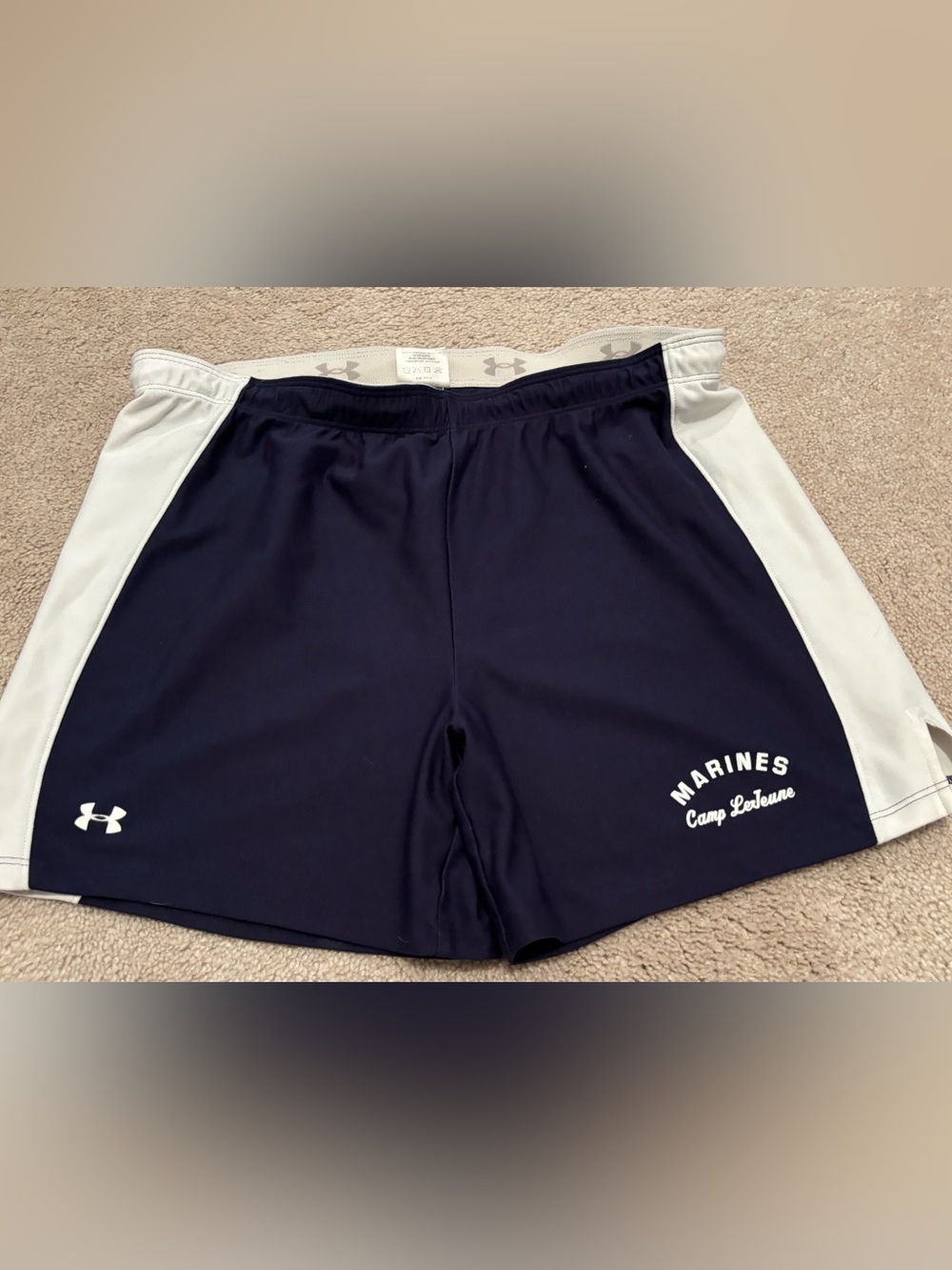 Under Armour Womens Small Navy Athletic Shorts White Side Panels Camp LeJeune